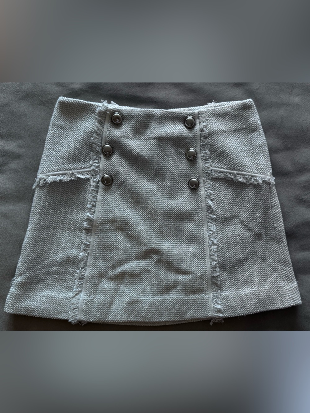 Veronica Beard Light Gray Frayed Tweed Mini Skirt